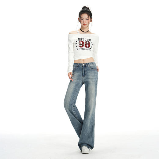 罗蒙春秋款女士浅蓝色牛仔裤微喇修身显瘦百搭小个子喇叭裤拖地长裤 商品图3