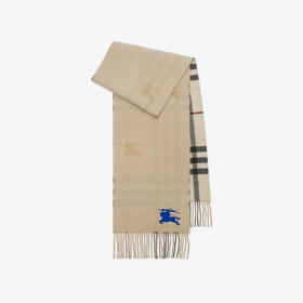 【四】BURBERRY 巴宝莉 男女通用马术骑士徽标双面两用格纹羊绒围巾 格子 8095224 A1450