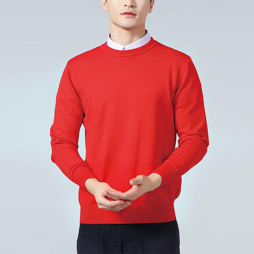 内搭外穿都有范 秋冬新款男士圆领毛衣休闲套头宽松大码纯色长袖毛衣内搭针织衫 商品图3