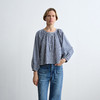 ROMI STUDIO“法式慵懒”蓝白格纹轻薄宽松圆领长袖衬衫 RWCRS64423 商品缩略图0