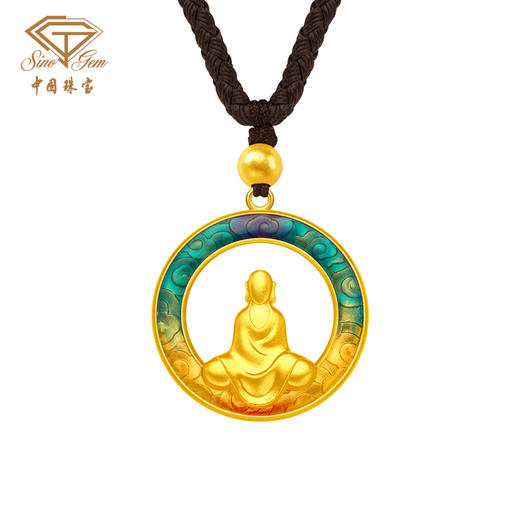 「大足金-大自在」足金圆满吊坠 古法黄金珐琅挂坠 商品图0