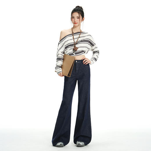 罗蒙春秋款牛仔裤女士普洗蓝微喇设计宽松垂感直筒百搭显瘦拖地长裤 商品图6