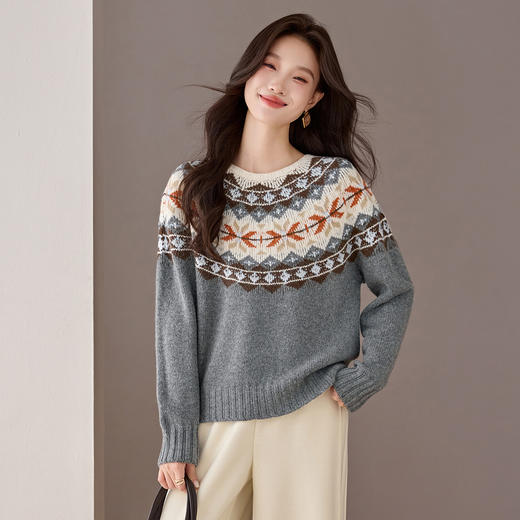 QF 20-1582费尔岛纯羊毛毛衣氛围感满满慵懒风针织上衣 商品图3