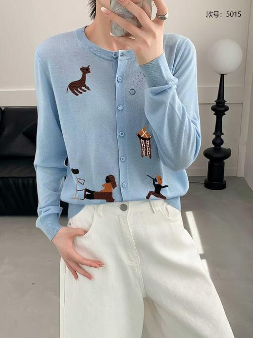 SZ3E10_碧落色_针织衫_春秋_圆领单排扣长袖趣味刺绣宽松_高级女装_BERNIEELEN 伯妮斯茵 商品图0