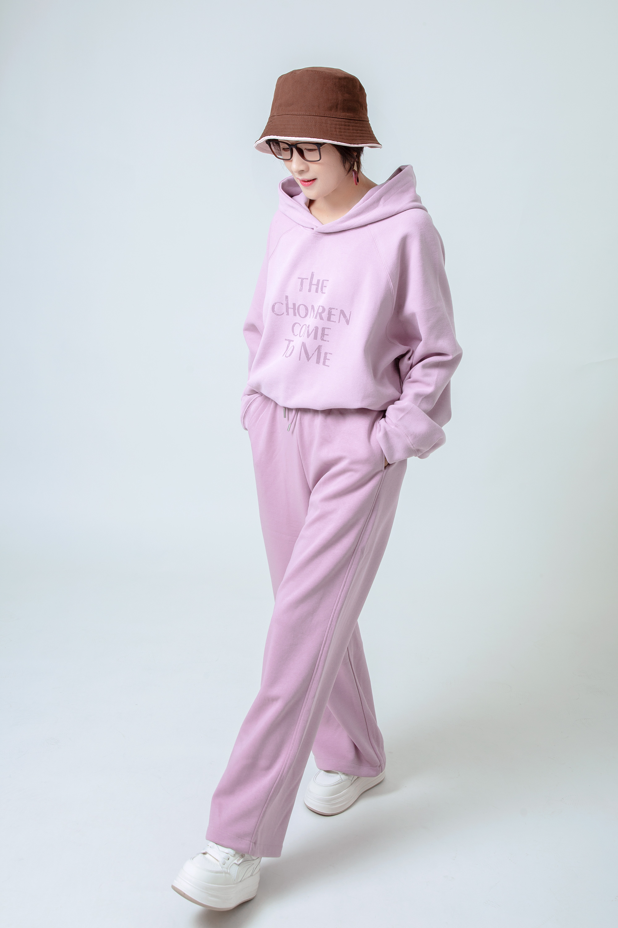 雾霾紫松紧腰休闲裤