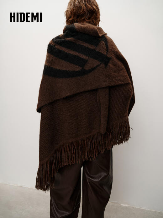 HIDEMI 大秀款藏地可溯源牦牛绒拉毛长拉绒系列流苏不对称加厚大斗篷针织毛衣双层双面加厚外套 商品图12