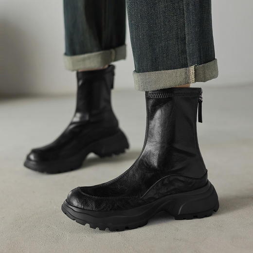 【预售5天】暴走不累舒适运动底瘦瘦靴洋气百搭厚底中跟圆头弹力短靴女DYJ&CX6012 商品图0