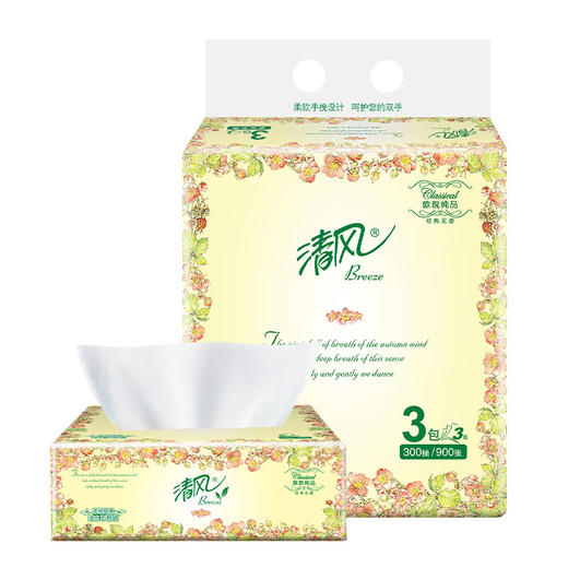 清风 欧院系列抽纸3层100抽3包*1提 B0OY03B-01C 商品图0