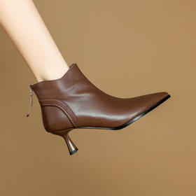 【预售5天】欧美气质头层牛皮踝靴尖头秋冬加绒高跟靴子通勤细跟短靴女DB&M6616