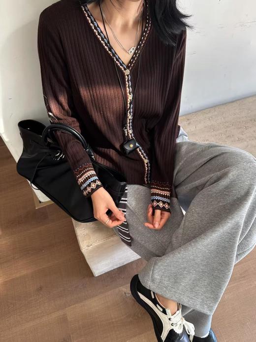 中古风双织提花针织羊毛混纺开衫 商品图3