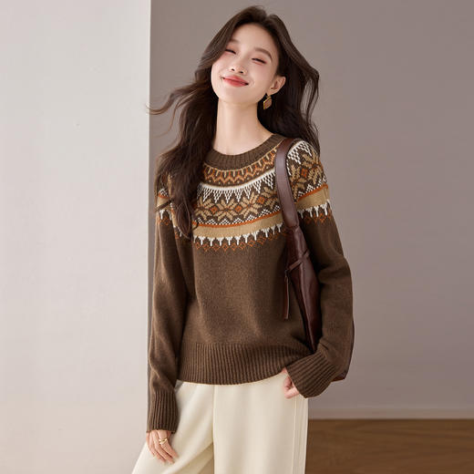 QF 20-1583提花纯羊毛衫宽松毛衣显瘦针织衫 商品图1