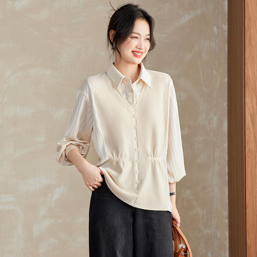 QF 99-2741时髦软糯假两件针织衫衬衫简约宽松上衣 商品图2