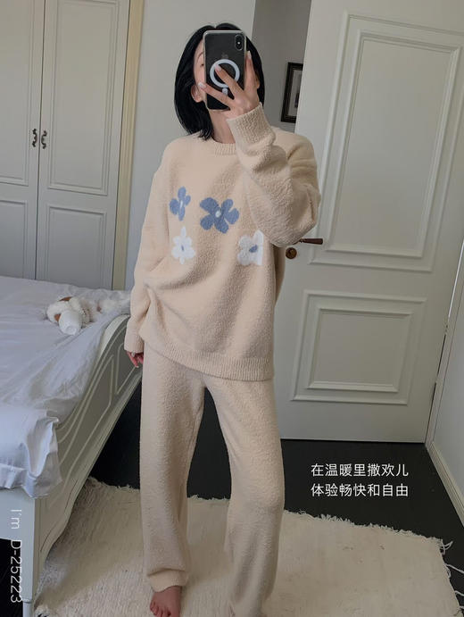 云朵软绵绵~浪漫花开秋冬加厚半边绒羽毛纱睡衣套装 可爱甜美家居服女 商品图4