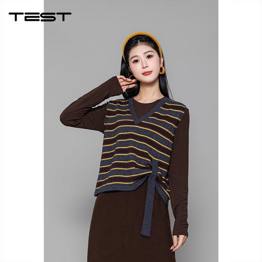 冬上新慵懒又时髦条纹针织马甲搭配纯色长袖内搭1254050 商品图1