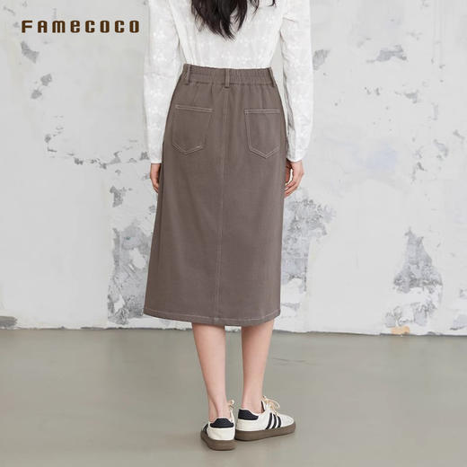 Famecoco范可儿商场同款棉质A字裙显瘦半身裙腰间刺绣FAB6HB001 商品图1