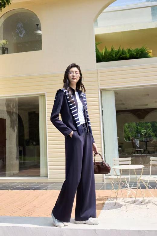 伯妮斯茵 | 休闲通勤 - 帝释青针织阔腿裤 抽绳高腰设计 垂坠显瘦 日常百搭款 SZ3WAL67 商品图0