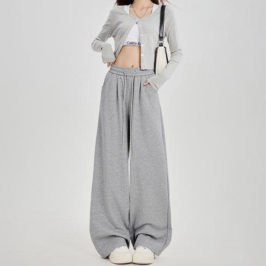 西遇宽松休闲裤女新款垂感高腰阔腿抽绳卫裤美式运动裤SS051678 商品图4