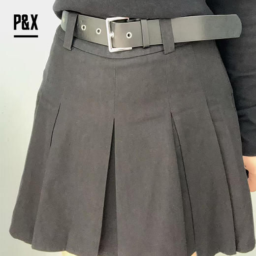 &X设计师女装百褶裙气质显瘦A字小众半身短裙824207697B 黑色 商品图3