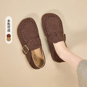 西遇平底勃肯鞋女新款秋季复古休闲一脚蹬全包单鞋豆豆乐福鞋V0057238