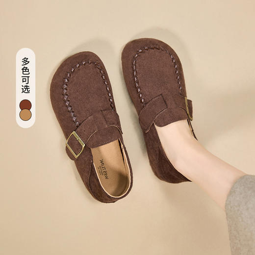 西遇平底勃肯鞋女新款秋季复古休闲一脚蹬全包单鞋豆豆乐福鞋V0057238 商品图0