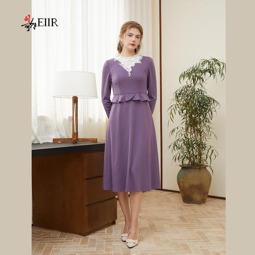 司歌羊毛假两件连衣裙冬拼蕾丝复古显瘦A921163X 商品图4