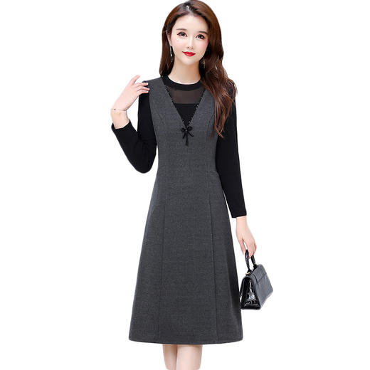 QYM 25S31-Y优雅连衣裙气质假两件拼结打底显瘦中长裙 商品图4