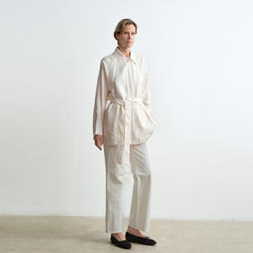ROMI STUDIO 100%桑蚕丝翻领宽松中长款收腰风衣外套 RWCAWG4854