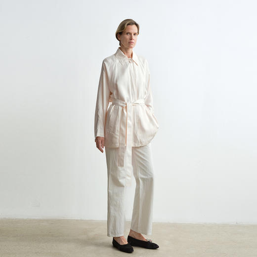 ROMI STUDIO 100%桑蚕丝翻领宽松中长款收腰风衣外套 RWCAWG4854 商品图0