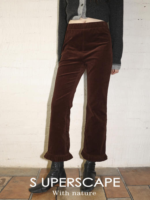 素舶 棉质灯芯绒英伦风木耳花边橡筋腰保暖秋冬9分裤休闲直筒裤 商品图0