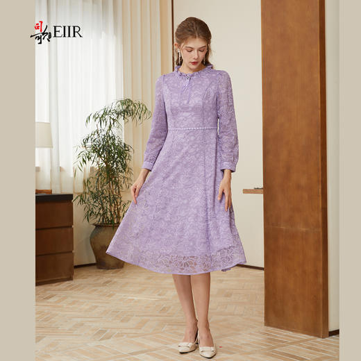 司歌蕾丝长袖中长裙春秋连衣裙收腰A921062X 商品图2