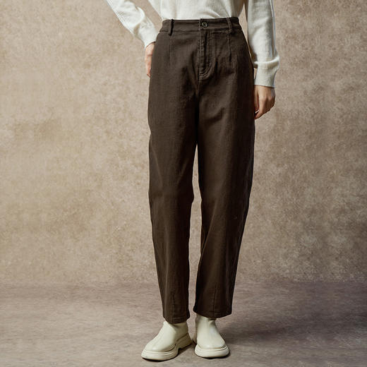 Famecoco通勤简约纯棉锥形休闲裤宽松显瘦窄版直筒裤FAC8GA035 商品图0