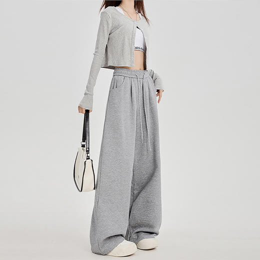 西遇宽松休闲裤女新款垂感高腰阔腿抽绳卫裤美式运动裤SS051678 商品图2