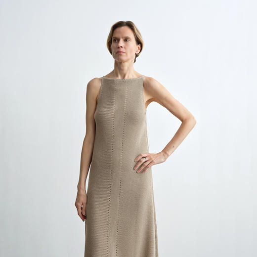 ROMI STUDIO 亚麻和纸纱混纺镂空无袖宽松长款连衣裙 RWCRLG2782 商品图6