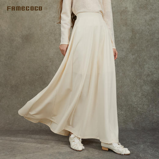 Famecoco范可儿气质百搭纯色半身裙垂坠感显瘦A字大摆裙FAC6HA024 商品图1