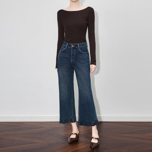 「高货wl」全新升级【铂金会员284/天猫379/差价95】(04454)洛诗琳重工裤脚刺绣镂空花边牛仔裤2025秋季直筒九分裤 商品图0