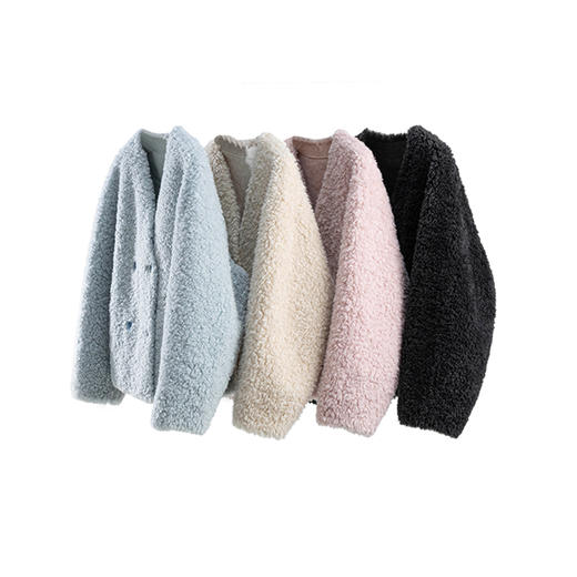 特绽放692朵/暖羊羊·气质宽松v领羊羔毛短外套秋冬新款百搭外套 商品图4