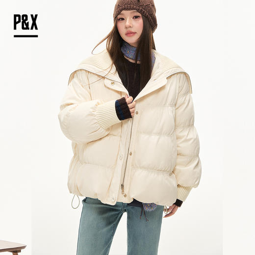 P&X设计师女装2025冬季简约海军领短款羽绒服 825424046 杏色 商品图1