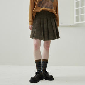 谜底百褶半裙2025年冬季新品复古学院风格纹拼接短裙女254MB1633
