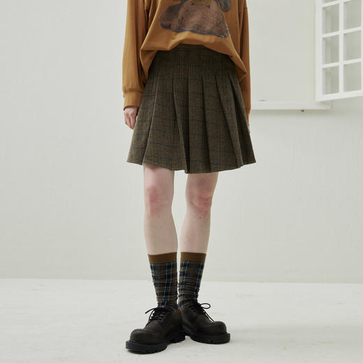 谜底百褶半裙2025年冬季新品复古学院风格纹拼接短裙女254MB1633 商品图0