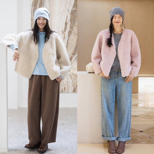 特绽放692朵/暖羊羊·气质宽松v领羊羔毛短外套秋冬新款百搭外套 商品图3