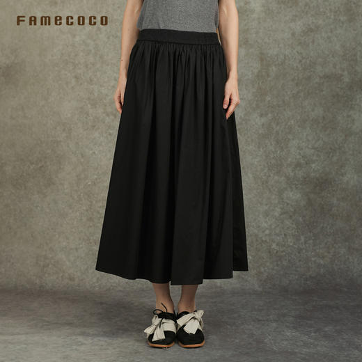 Famecoco原创文艺范简约A字半身裙腰头繁花精绣拼接春秋FAC6HA017 商品图1