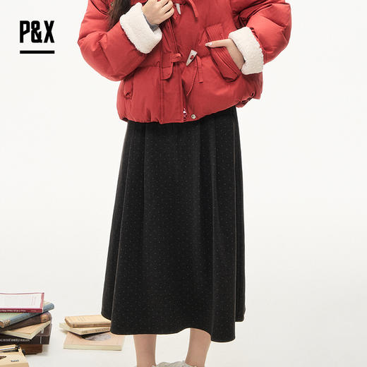 P&X设计师女装2025冬季X波点显瘦松紧带半身长裙825407096 深灰 商品图3