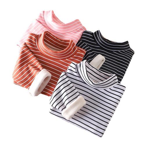 【49.9/2件任选❗️儿童保暖卫衣】甄选品质面料制作，加厚保暖牛奶丝「一触即暖」宝宝加绒保暖上衣，条纹单件高领男童打底衫，加绒加厚长袖T恤童装上衣L 商品图4