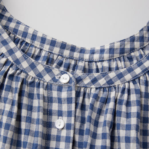 ROMI STUDIO“法式慵懒”蓝白格纹轻薄宽松圆领长袖衬衫 RWCRS64423 商品图2