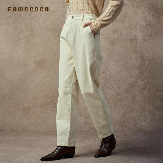 Famecoco通勤简约纯棉锥形休闲裤宽松显瘦窄版直筒裤FAC8GA035 商品图2