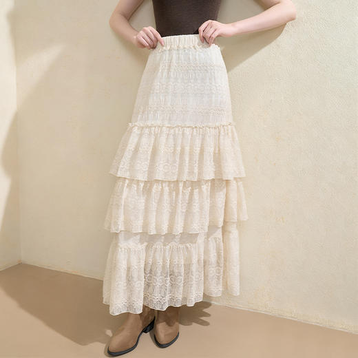 西遇法式蕾丝绣花蛋糕裙女秋季新款百搭高腰遮肉显瘦半身裙V3655262 商品图2