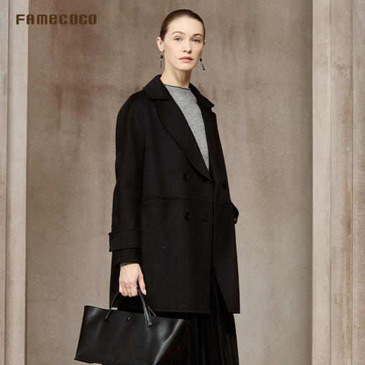 Famecoco范可儿100%绵羊毛经典翻领双面呢大衣FAC8AR006 商品图1