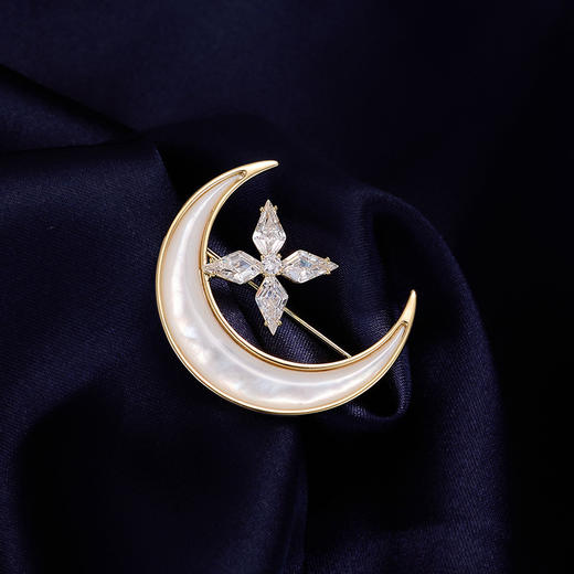 天然海水贝壳星星月亮胸针，轻奢微镶锆石气质外套大衣配饰胸花LY-M-412 商品图0