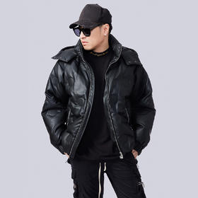 NPC潮牌圆点PU皮90白鸭绒连帽羽绒服短款羽绒服NP39DJ41