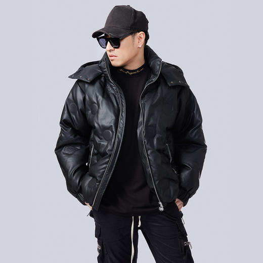 NPC潮牌圆点PU皮90白鸭绒连帽羽绒服短款羽绒服NP39DJ41 商品图0